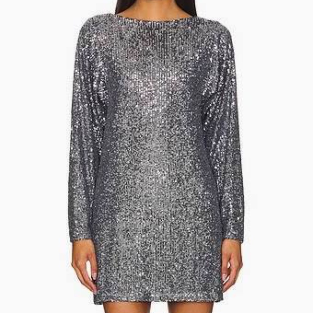 NWT Steve Madden Ginger sequin silver gray mini dress sz 8 holiday party metalic